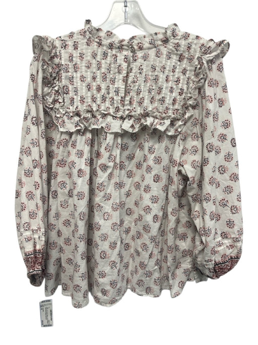 Cleobella Size M White, Pink, Red Cotton Puff 3/4 Sleeve Floral Print Top White, Pink, Red / M