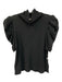 Nation Size M Black Pima Cotton Short Puff Sleeve Mock Neck Heathered Top Black / M
