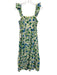 Draper James Size XS Yellow, Blue, Green Linen Shirred Floral Tiered Midi Dress Yellow, Blue, Green / XS
