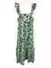 Draper James Size XS Yellow, Blue, Green Linen Shirred Floral Tiered Midi Dress Yellow, Blue, Green / XS