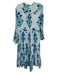 Oliphant Size L Blue, Green, White Cotton Stripe & Floral Long Sleeve Midi Dress Blue, Green, White / L