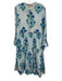 Oliphant Size L Blue, Green, White Cotton Stripe & Floral Long Sleeve Midi Dress Blue, Green, White / L