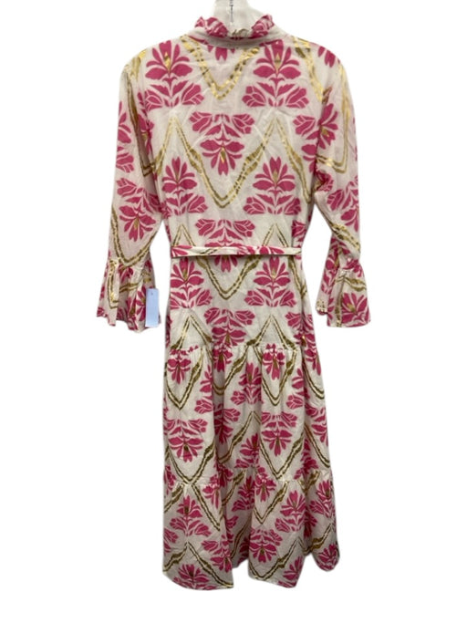Jude Connally Size M Pink, White, Gold Cotton abstract flowers 3/4 Sleeve Dress Pink, White, Gold / M