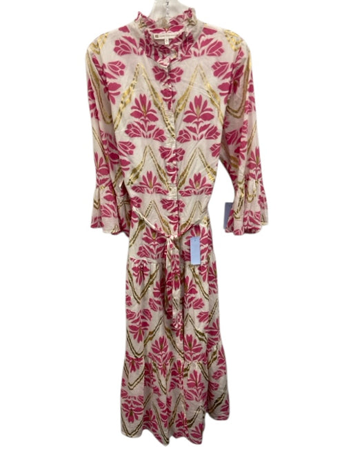 Jude Connally Size M Pink, White, Gold Cotton abstract flowers 3/4 Sleeve Dress Pink, White, Gold / M