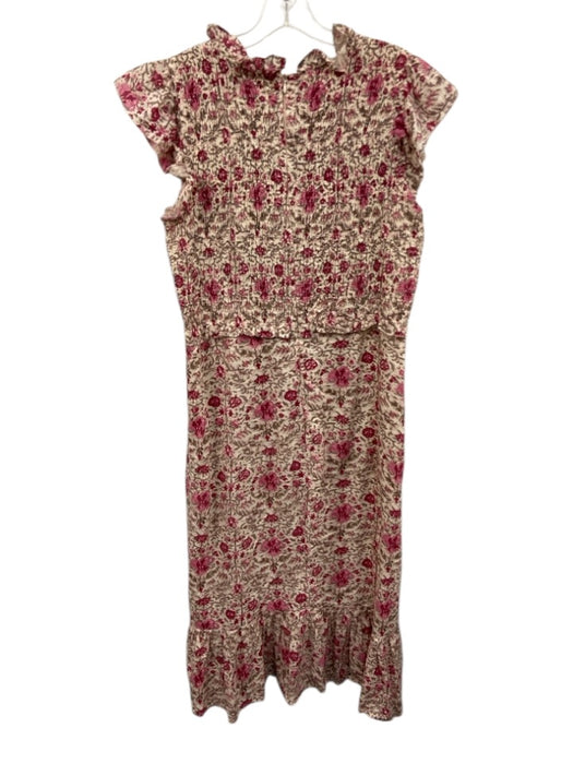 Anna Cate Size M Beige & Pink Cotton Shirred block print floral Midi Dress Beige & Pink / M