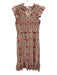 Anna Cate Size M Beige & Pink Cotton Shirred block print floral Midi Dress Beige & Pink / M
