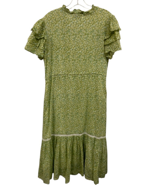 Olivia James Size M Green & Blue Cotton Lace Trim Abstract Floral Midi Dress Green & Blue / M
