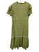 Olivia James Size M Green & Blue Cotton Lace Trim Abstract Floral Midi Dress Green & Blue / M