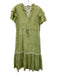 Olivia James Size M Green & Blue Cotton Lace Trim Abstract Floral Midi Dress Green & Blue / M
