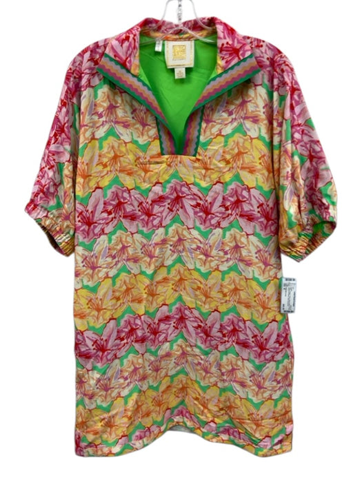 Emily McCarthy Size M Pink, Orange, Green Rayon Blend Floral Shift Dress Pink, Orange, Green / M