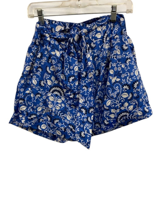 Sugarlips Size M Blue, White, Black Cotton Floral High Rise Sash Shorts Blue, White, Black / M