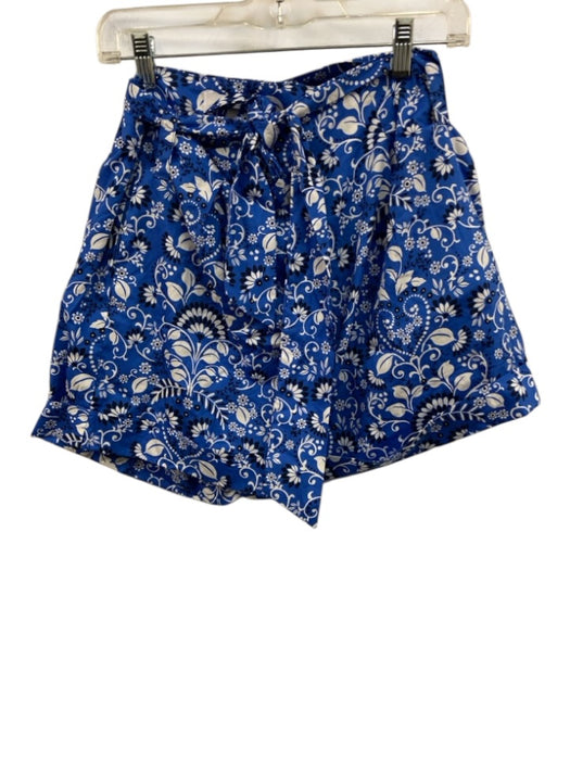 Sugarlips Size M Blue, White, Black Cotton Floral High Rise Sash Shorts Blue, White, Black / M