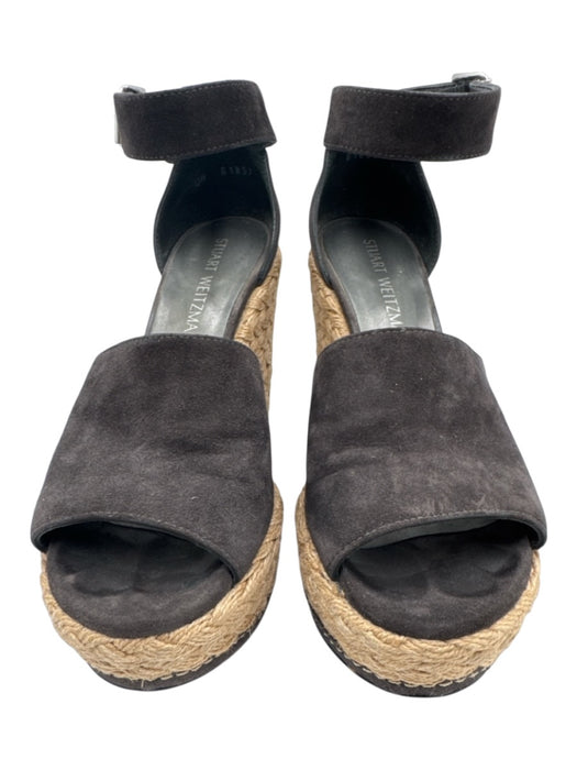 Stuart Weitzman Shoe Size 6.5 Charcoal Gray & Beige Suede Jute BRaided Wedges Charcoal Gray & Beige / 6.5