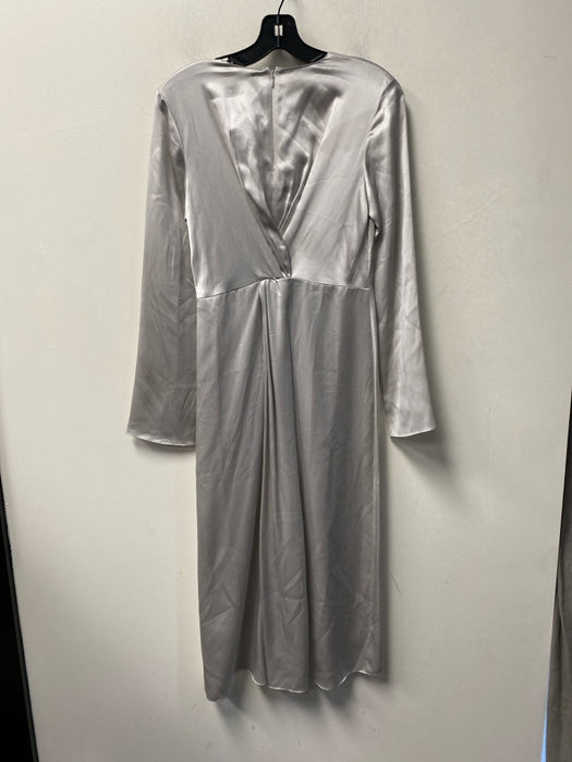Vince Size 4 Gray Silk High Neck Long Sleeve Back Zip Ruched Waistline Dress