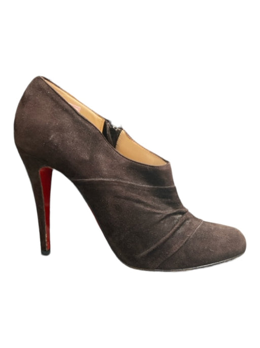 Christian Louboutin Shoe Size 38.5 Dark Brown Suede Pointed Toe Side Zip Booties Dark Brown / 38.5
