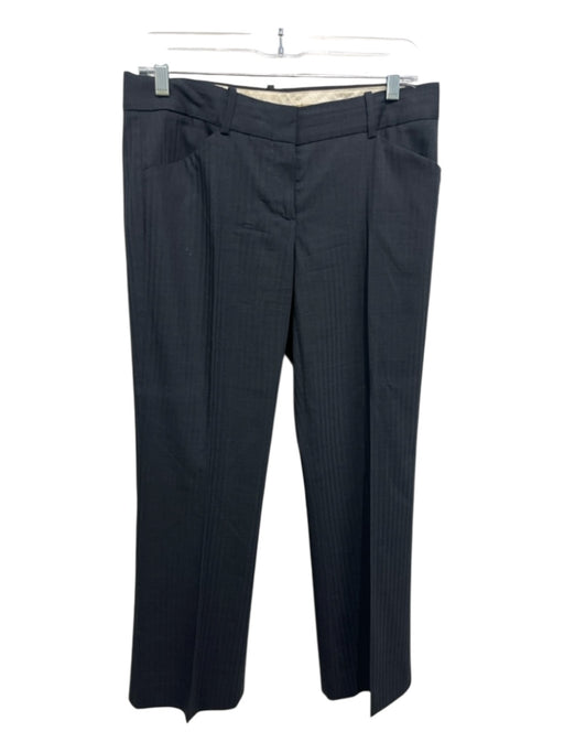 Theory Size 6 Black Wool Striped Hook & Zip Fly Low Rise Straight Leg Pants Black / 6