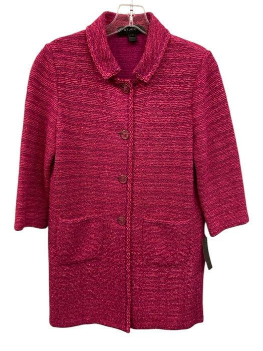 St. John Size 2 Fuschia Pink Cotton Blend Button Down Knit Textured Jacket Fuschia Pink / 2