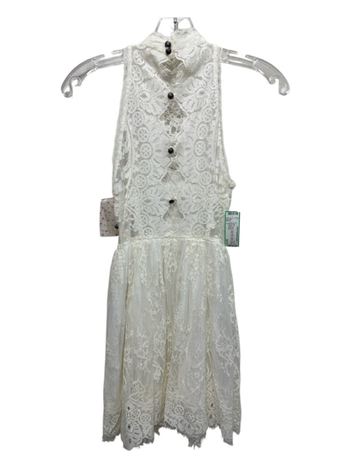 Free People Size 2 White Cotton Blend Mesh Lace keyhole front Button Front Dress White / 2