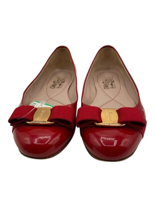 Salvatore Ferragamo Shoe Size 7 Red Patent Leather Ribbon Bow Round Toe Flats Red / 7