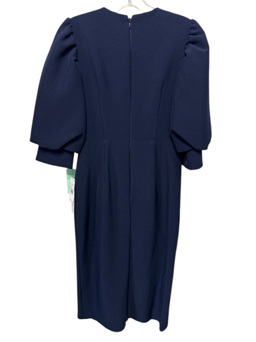 Aidan Mattox Size 0 Navy Blue Polyester Blend 1/2 Puff Sleeve V Neck Dress Navy Blue / 0
