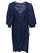 Aidan Mattox Size 0 Navy Blue Polyester Blend 1/2 Puff Sleeve V Neck Dress Navy Blue / 0