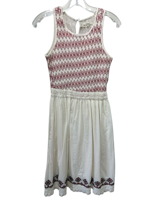Tularosa Size XS Cream White & Red Cotton Sleeveless Beaded Accent Dress Cream White & Red / XS