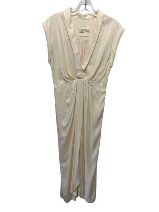 By Anthropologie Size 0P Cream Beige Viscose Cap Sleeve V Neck Dress Cream Beige / 0P