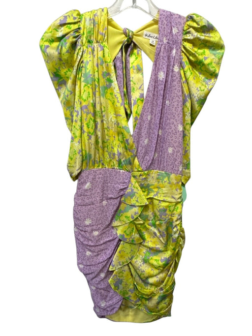 For Love & Lemons Size XS Yellow, Purple & Green Viscose Blend Floral Dress Yellow, Purple & Green / XS