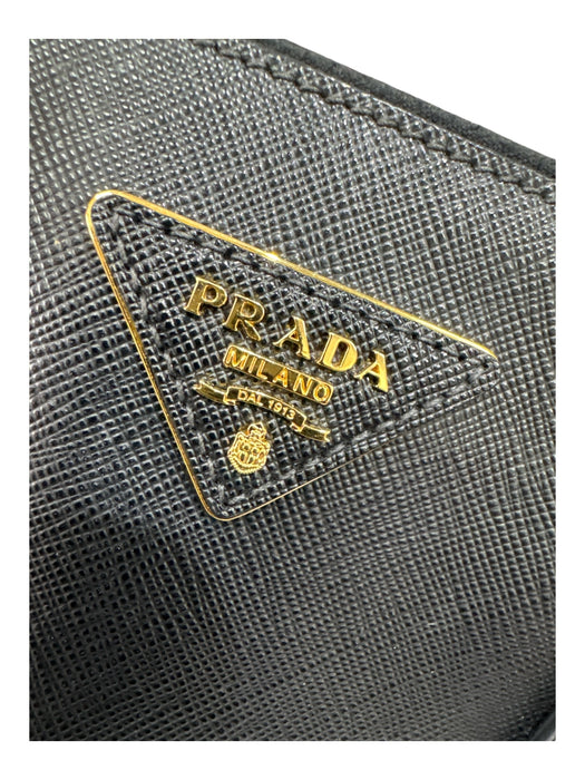 Prada Black & Gold Saffiano Leather Logo Gold Hardware Detachable Strap Bag Black & Gold / M