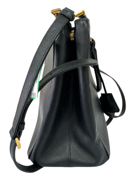 Prada Black & Gold Saffiano Leather Logo Gold Hardware Detachable Strap Bag Black & Gold / M