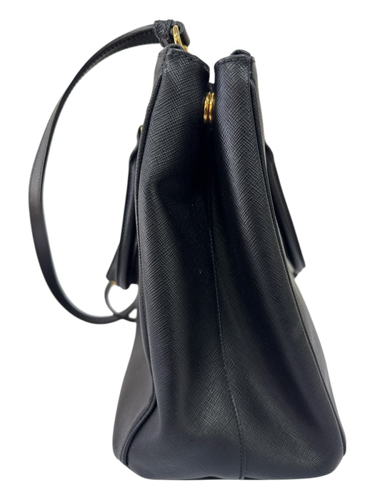 Prada Black & Gold Saffiano Leather Logo Gold Hardware Detachable Strap Bag Black & Gold / M