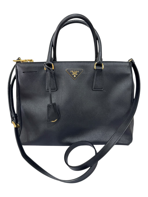 Prada Black & Gold Saffiano Leather Logo Gold Hardware Detachable Strap Bag Black & Gold / M