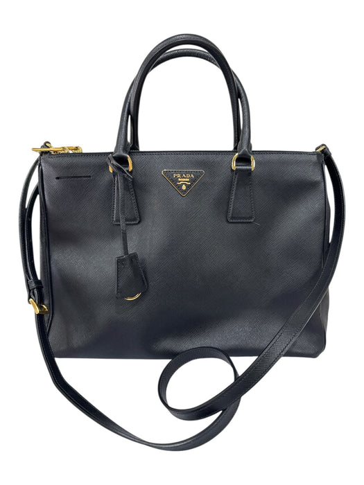 Prada Black & Gold Saffiano Leather Logo Gold Hardware Detachable Strap Bag Black & Gold / M