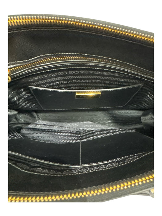 Prada Black & Gold Saffiano Leather Logo Gold Hardware Detachable Strap Bag Black & Gold / M