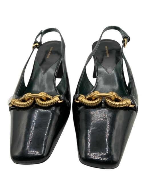 Tory Burch Shoe Size 10 Black Patent Leather Square Toe Gold Hardware Flats Black / 10