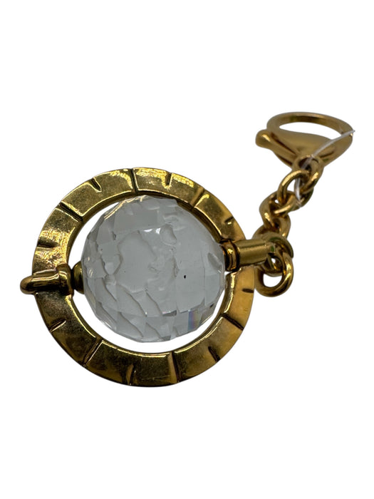 Swarovski Gold & Clear Gold Tone Metal Faceted Globe Chain Keychain Gold & Clear