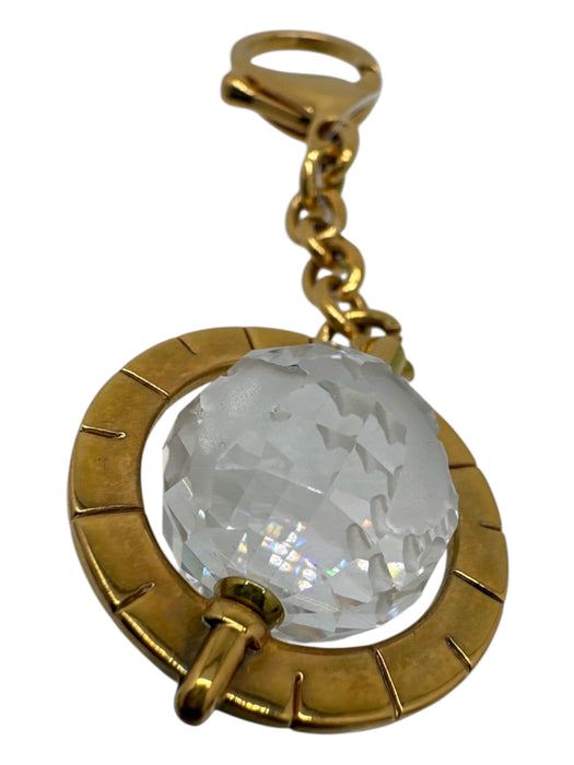 Swarovski Gold & Clear Gold Tone Metal Faceted Globe Chain Keychain Gold & Clear