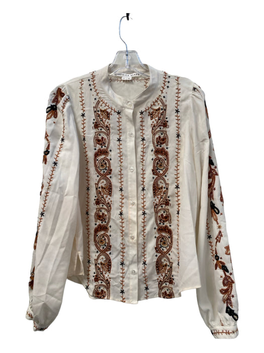 Veronica Beard Size 6 White & Multi Polyester Collared Button Up Embroidered Top White & Multi / 6