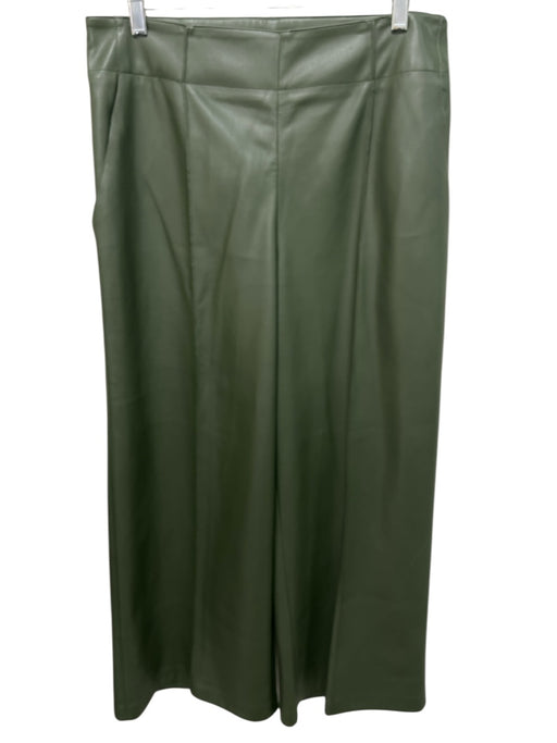 Maeve Size 10 Olive Green PU Leather Side Zip Wide Leg Pintuck Crop Pants Olive Green / 10