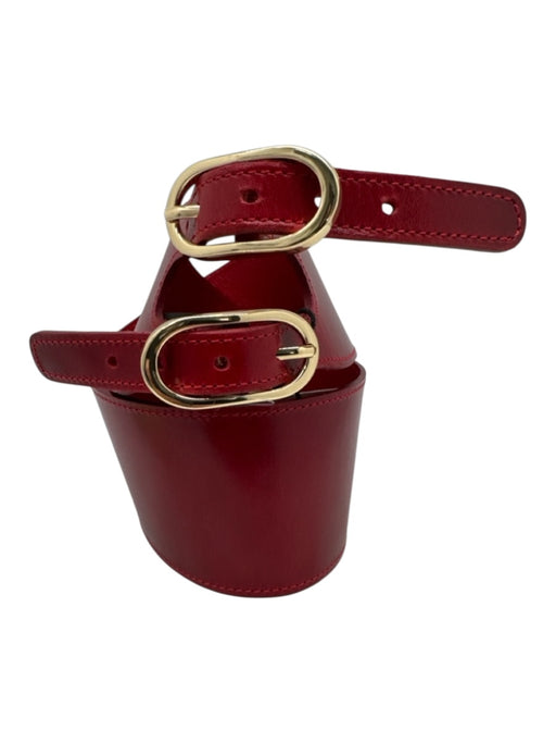 Zara Red Leather Gold Tone Buckle Double Buckle Wide Belts Red / 34