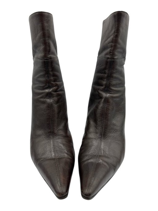 Gucci Shoe Size 7.5 Dark Brown Leather Pointed Toe Back Zip Stiletto Booties Dark Brown / 7.5