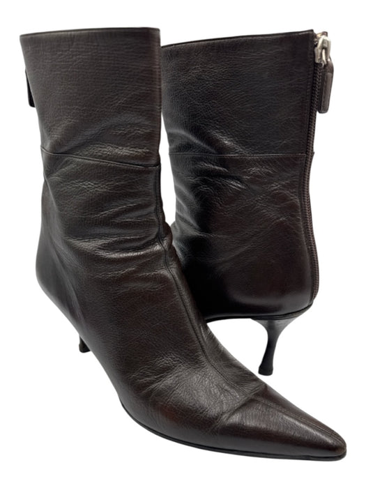 Gucci Shoe Size 7.5 Dark Brown Leather Pointed Toe Back Zip Stiletto Booties Dark Brown / 7.5