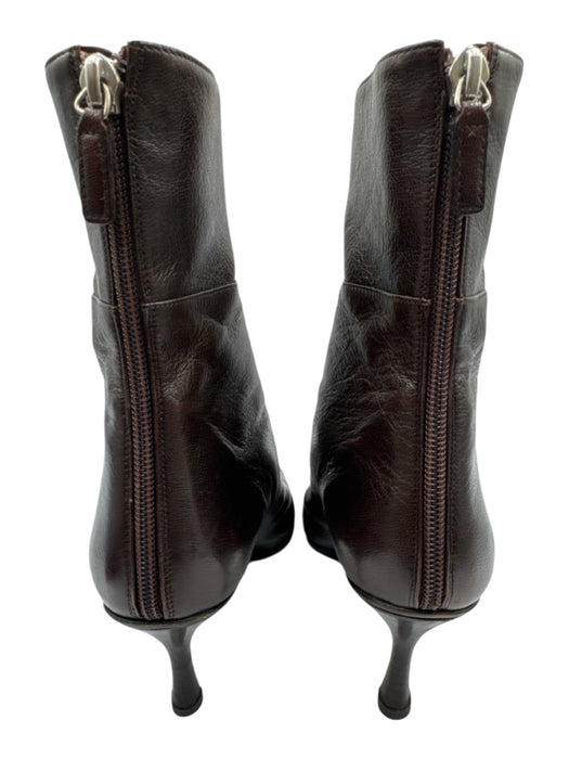 Gucci Shoe Size 7.5 Dark Brown Leather Pointed Toe Back Zip Stiletto Booties Dark Brown / 7.5