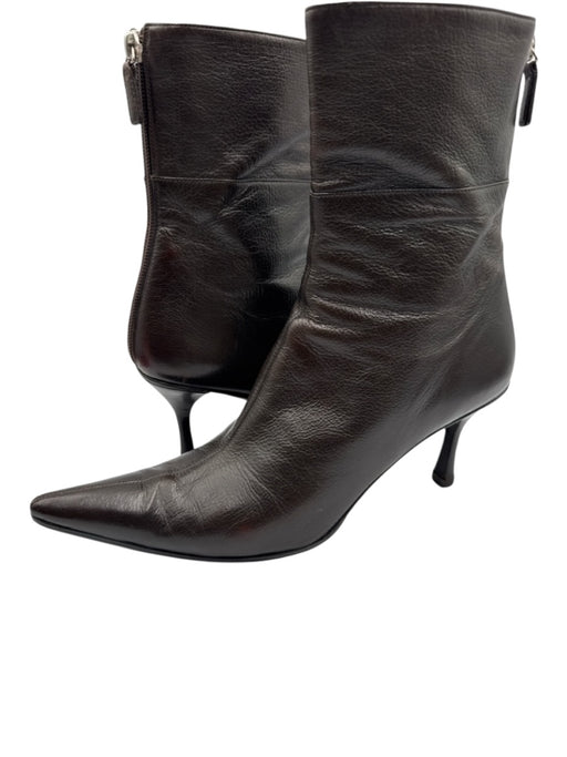Gucci Shoe Size 7.5 Dark Brown Leather Pointed Toe Back Zip Stiletto Booties Dark Brown / 7.5
