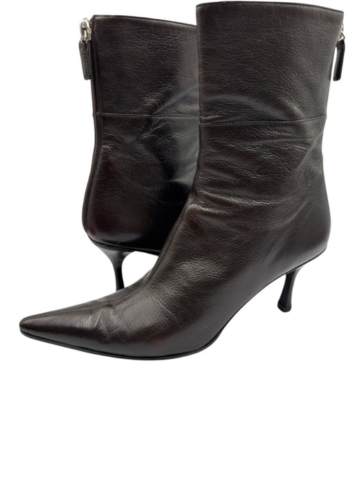 Gucci Shoe Size 7.5 Dark Brown Leather Pointed Toe Back Zip Stiletto Booties Dark Brown / 7.5