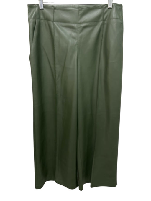 Maeve Size 10 Olive Green PU Leather Side Zip Wide Leg Pintuck Crop Pants Olive Green / 10
