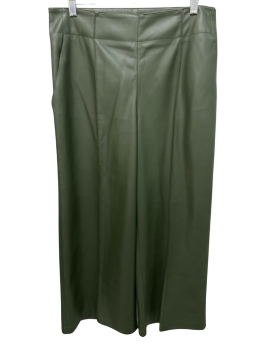 Maeve Size 10 Olive Green PU Leather Side Zip Wide Leg Pintuck Crop Pants Olive Green / 10
