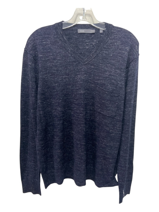 Vince Size L Blue Wool Blend Solid V Neck Men's Sweater L