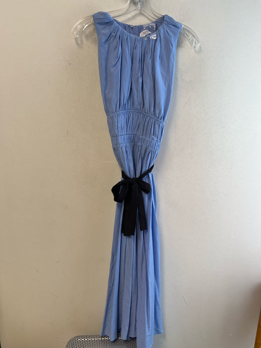 avara Size L Blue Rayon & Polyester Sleeveless Waist Belt Lined Key Hole Dress