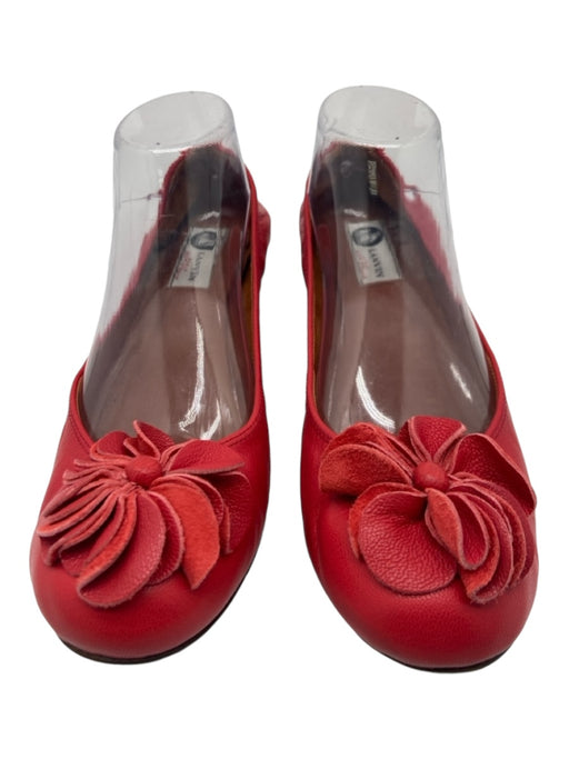 Lanvin Shoe Size 40.5 Red Leather Floral Applique ballet Flats Red / 40.5